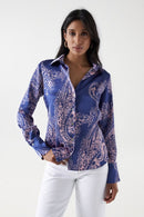 Satin Feel Print Blouse - Light Pink