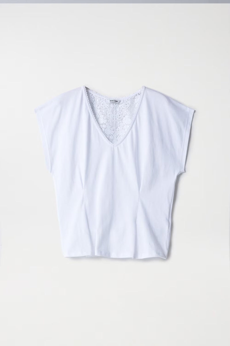 Lace Detail T-Shirt - Pearl