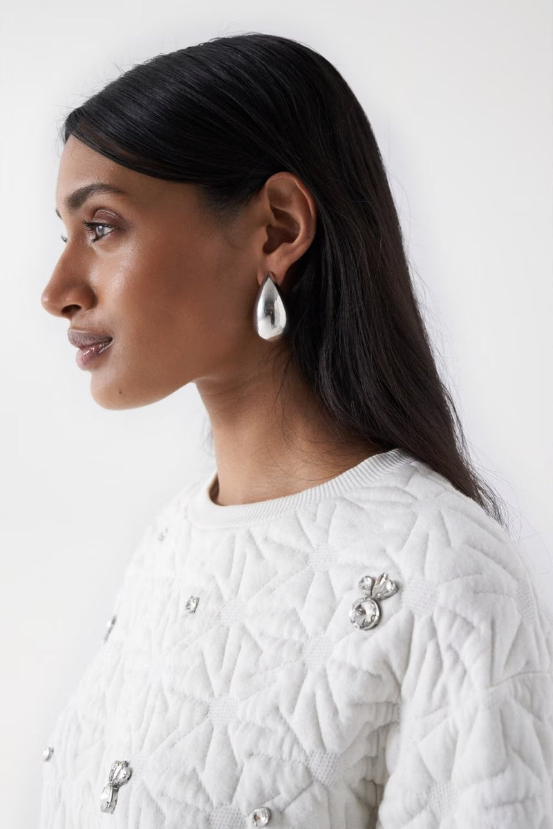 Glitter Applique Texture Sweatshirt - White