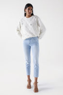 Glitter Applique Texture Sweatshirt - White