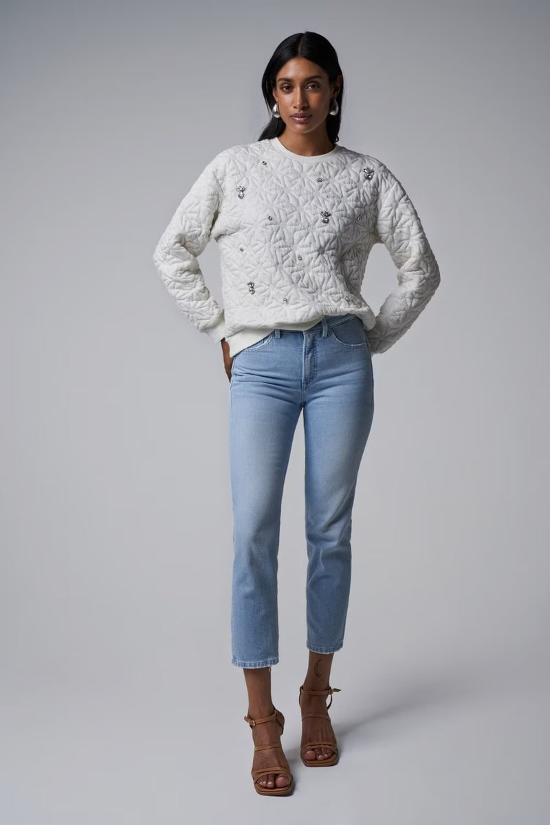 Glitter Applique Texture Sweatshirt - White