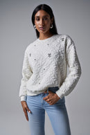 Glitter Applique Texture Sweatshirt - White