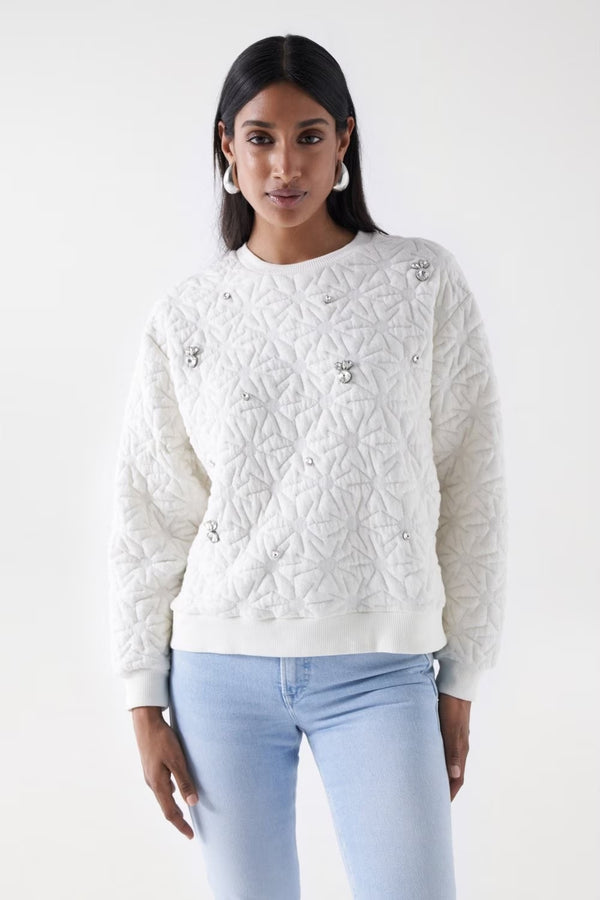 Glitter Applique Texture Sweatshirt - White