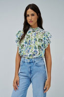 Ruffle Detail Print Blouse - Green