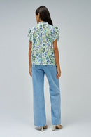 Ruffle Detail Print Blouse - Green