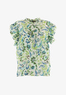 Ruffle Detail Print Blouse - Green