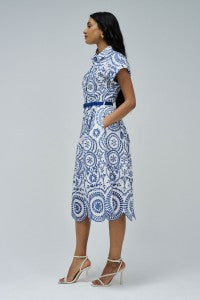 Colour Contrast Embroidered Dress - White