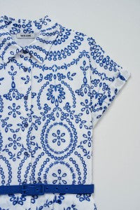 Colour Contrast Embroidered Dress - White