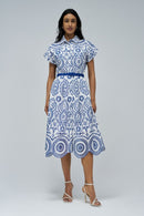 Colour Contrast Embroidered Dress - White