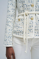 Detachable Belt Tweed Jacket - Beige