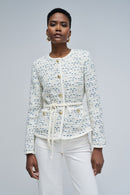 Detachable Belt Tweed Jacket - Beige