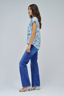 Sleeveless Print Shirt - Blue
