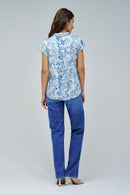 Sleeveless Print Shirt - Blue
