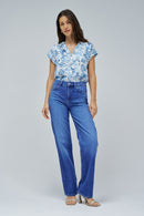 Sleeveless Print Shirt - Blue