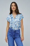 Sleeveless Print Shirt - Blue