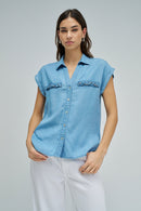 Cap Sleeve Shirt - Blue