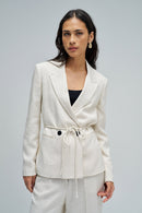 Belted Linen Blazer - Beige