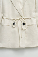 Belted Linen Blazer - Beige