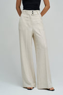 High Rise Straight Trouser - Beige