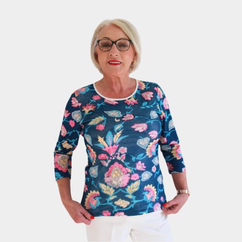 Floral Print 3/4 Sleeve Top - Floral Print