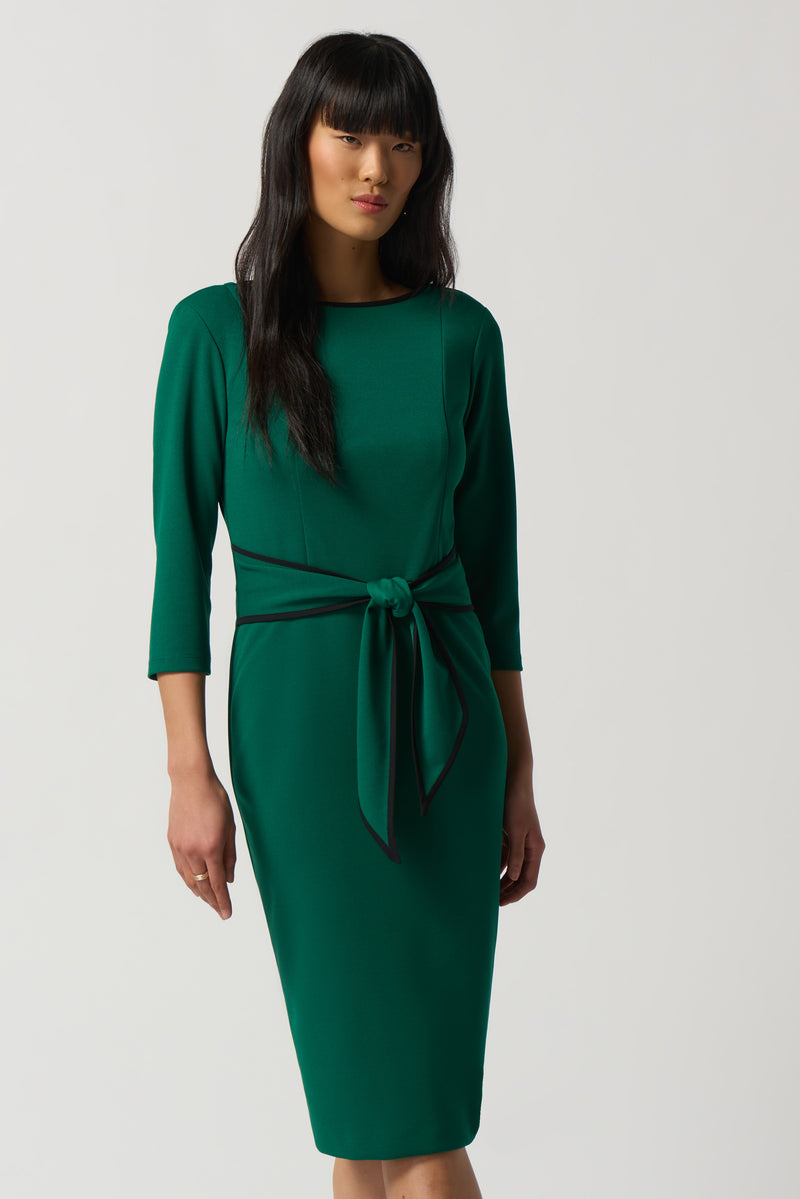 ContrastTrim 3/4Slv Dress - True Emerald/black