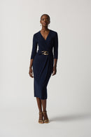 Wrap Front Buckle Dress - Midnight Blue