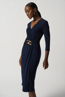 Wrap Front Buckle Dress - Midnight Blue
