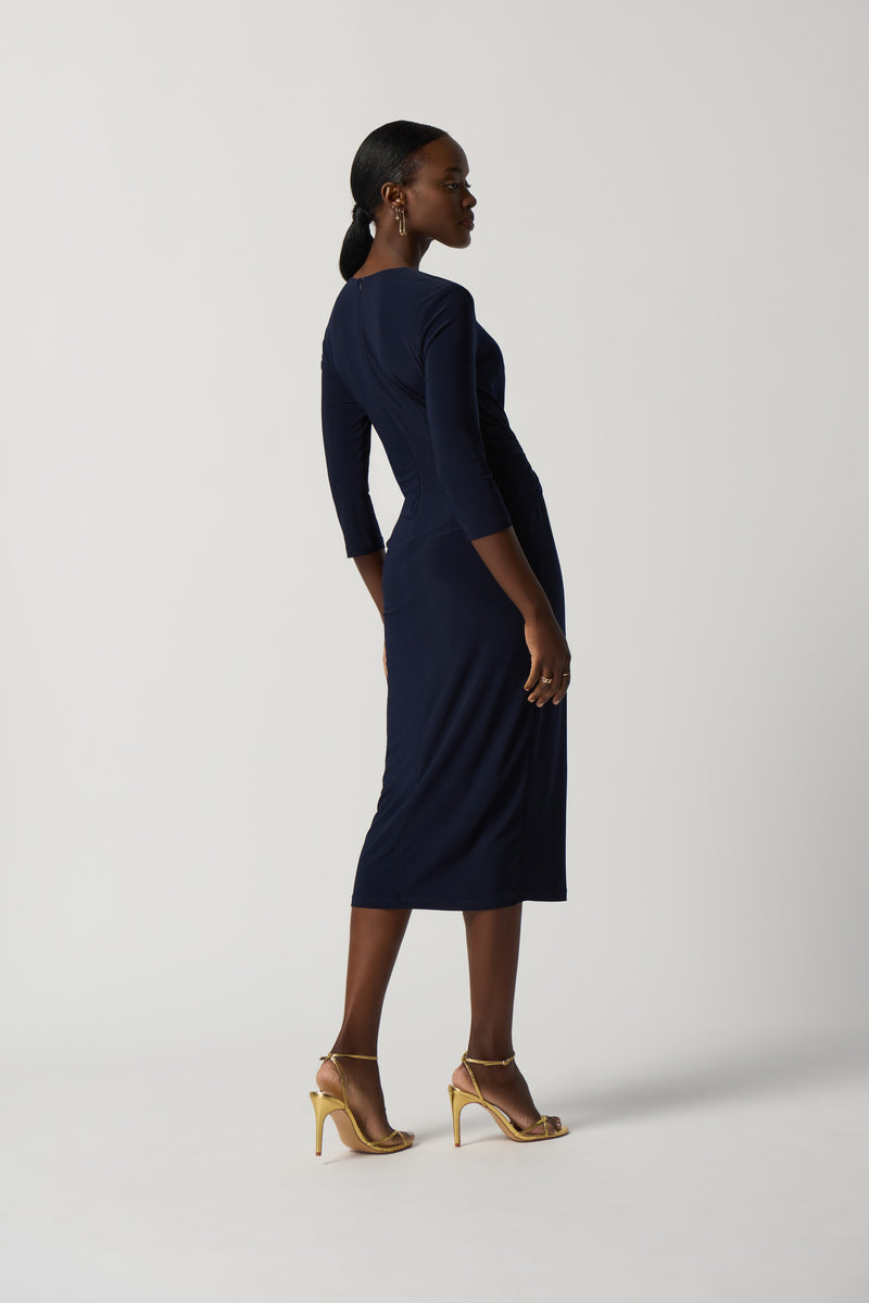 Wrap Front Buckle Dress - Midnight Blue
