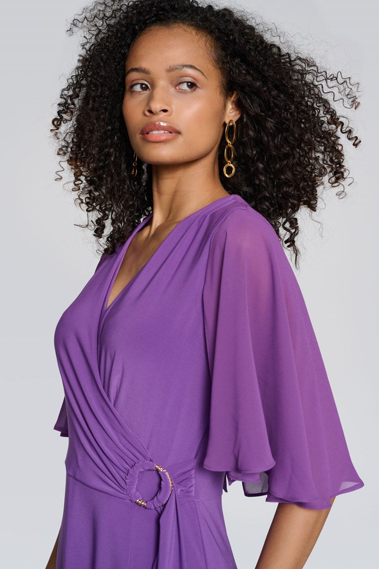 joseph ribkoff purple dress Chiffon Cape Flare Dress