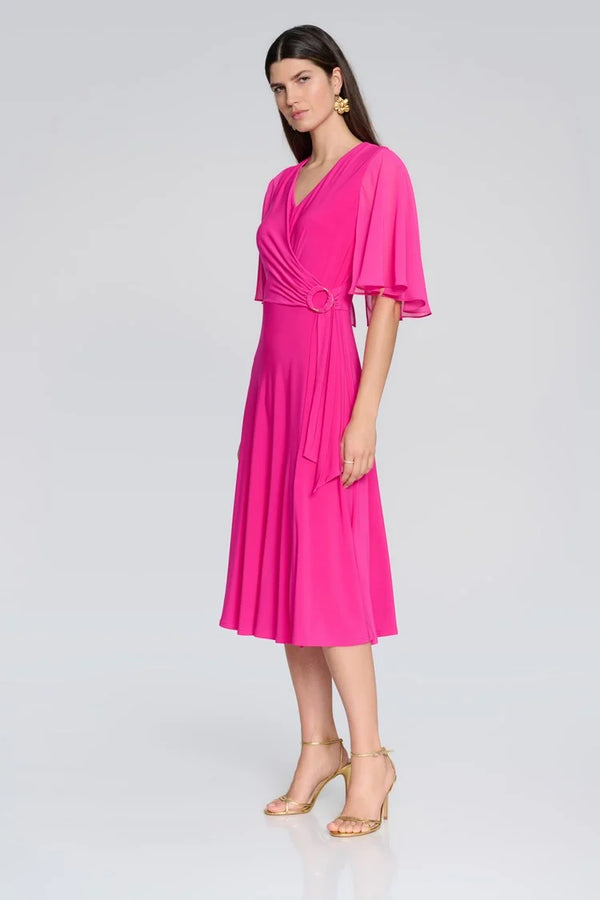 Chiffon Cape Flare Dress - Shocking Pink