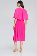 Chiffon Cape Flare Dress - Shocking Pink