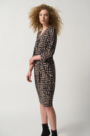 Geometric Print Wrap Dress - Black/latte
