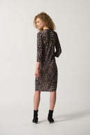 Geometric Print Wrap Dress - Black/latte