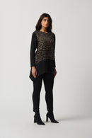 Print Contrast Trim Tunic - Black/latte