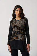 Print Contrast Trim Tunic - Black/latte