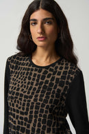 Print Contrast Trim Tunic - Black/latte