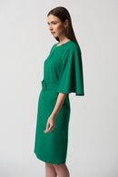Keyhole Neck Belted Dress - Kelly Green