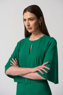 Keyhole Neck Belted Dress - Kelly Green