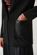 Faux Leather Blazer - Black