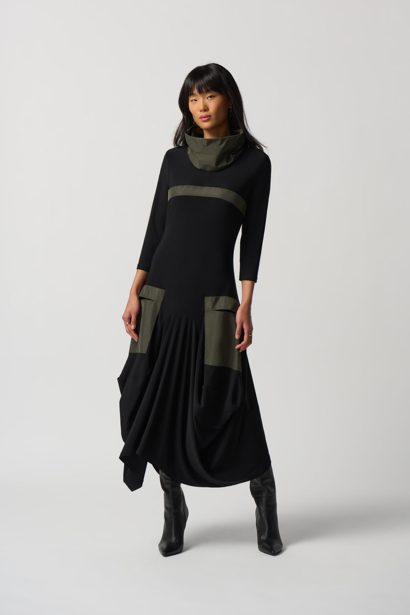 Pocket Detail Dress - Black/avocado