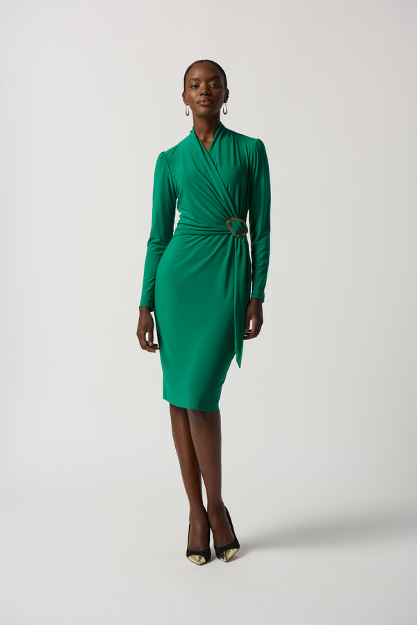 Wrap Front Belted Dress - Kelly Green
