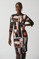 Print Boat Neck Dress - Black/multi