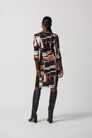 Print Boat Neck Dress - Black/multi