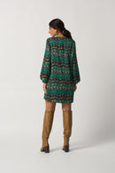Geo Print Puff Sleeve Dress - Black/multi