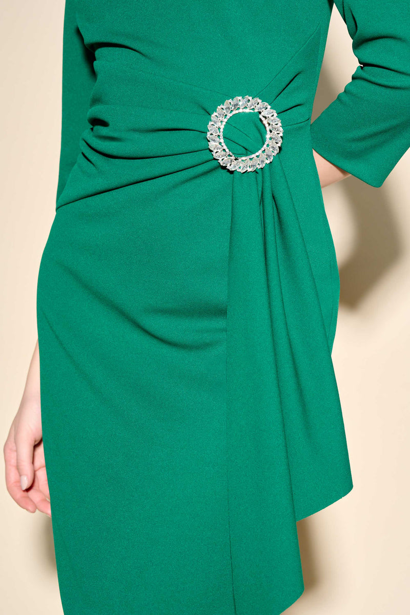 Rhinestone Buckle Dress - True Emerald