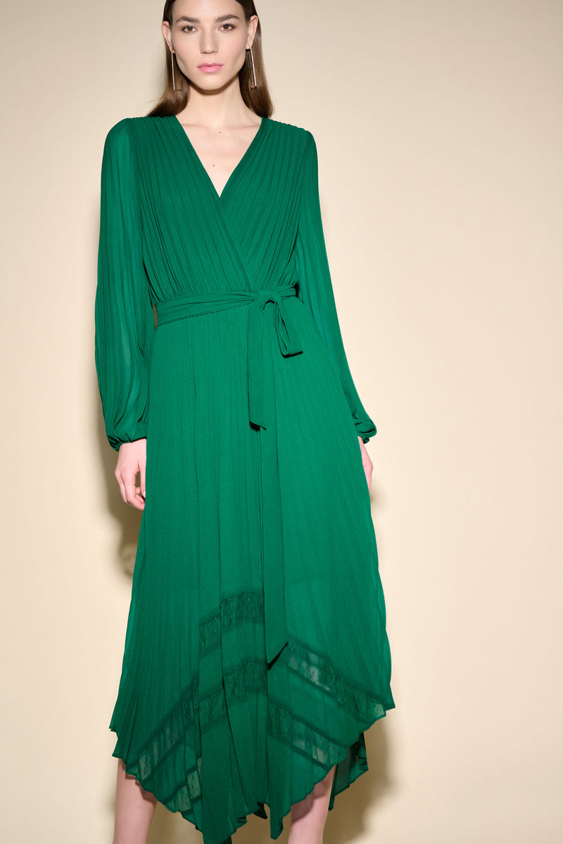 Pleated Chiffon Gown - True Emerald