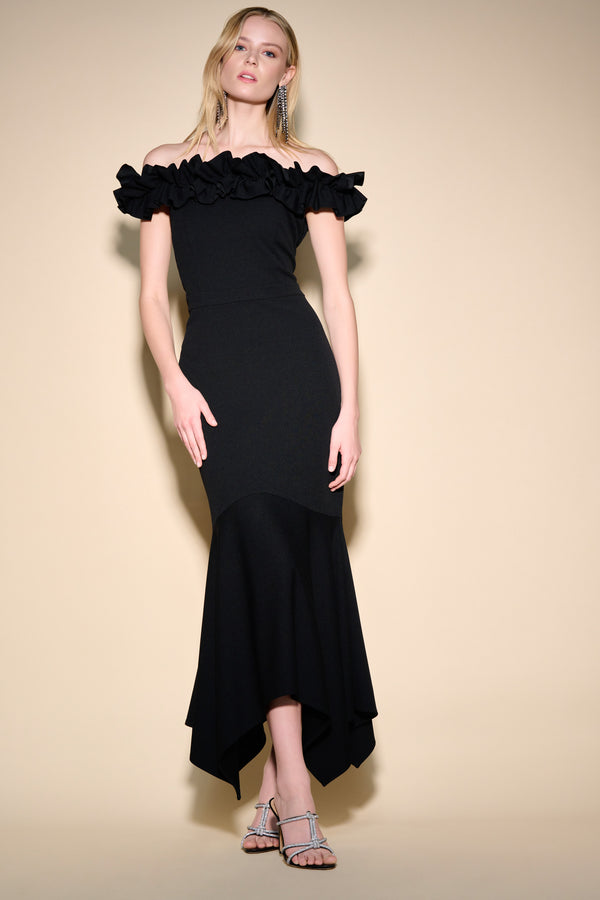 Ruffle Shoulder Dress - Black