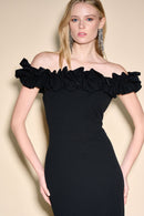 Ruffle Shoulder Dress - Black