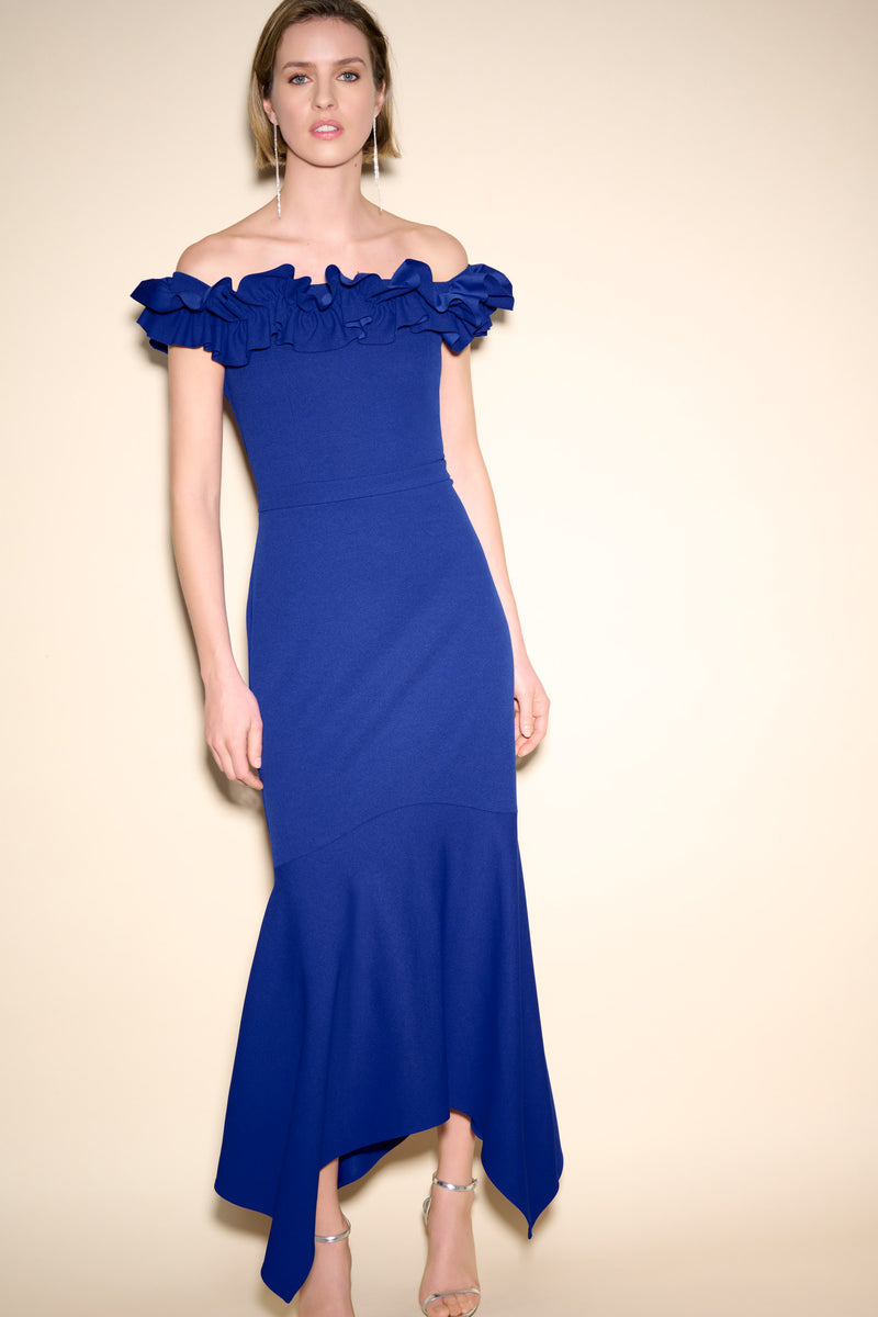 Ruffle Shoulder Dress - Royal Sapphire