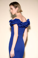 Ruffle Shoulder Dress - Royal Sapphire